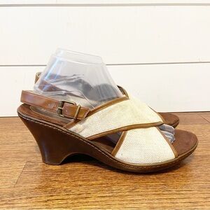 Naturalizer | Women’s 2 Toned Canvas Plea Wedge Open Toe Slingback Sandal 9.5